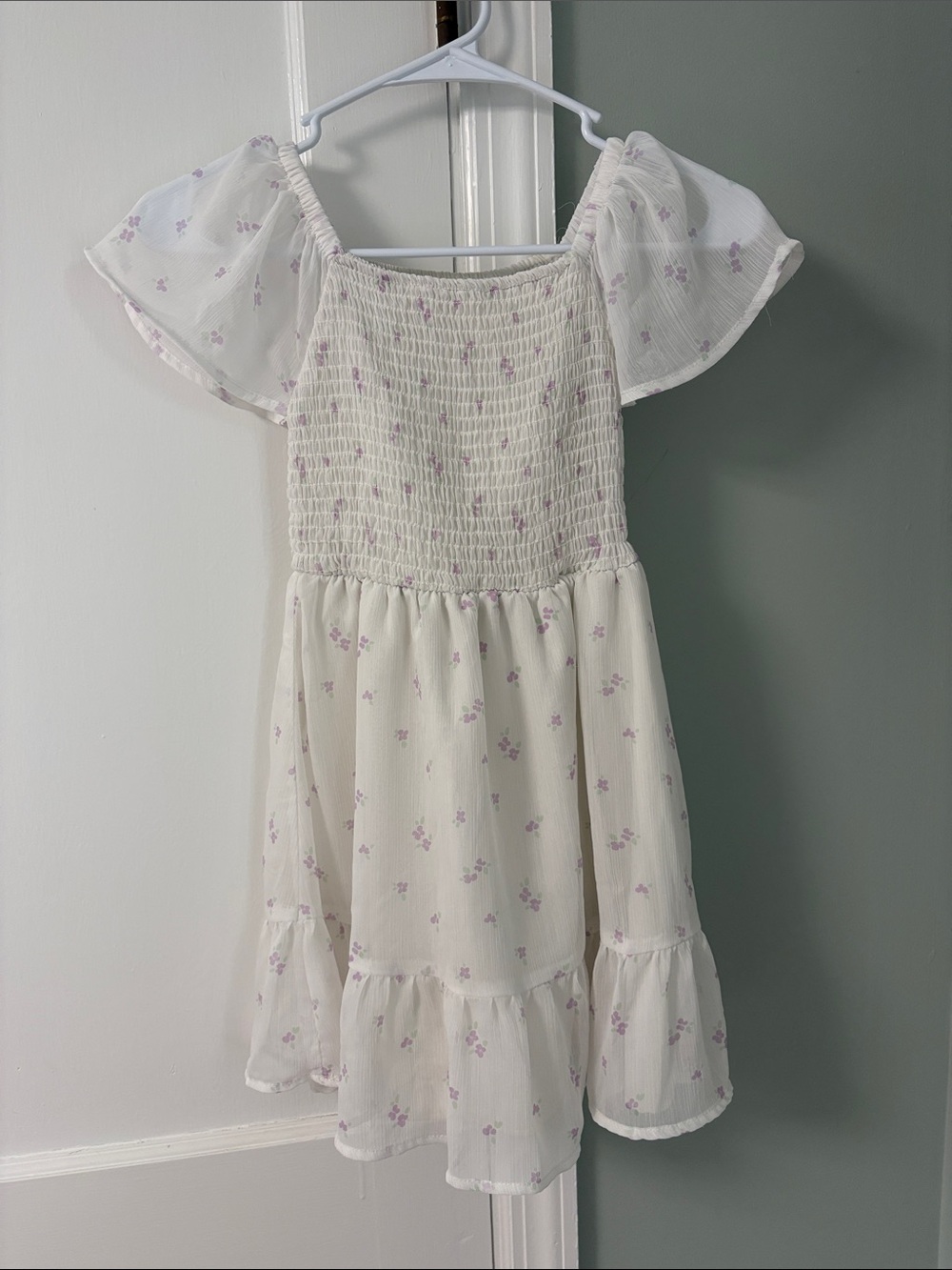 Cat & Jack White Dress Lavender Floral Print Chiffon Size 8